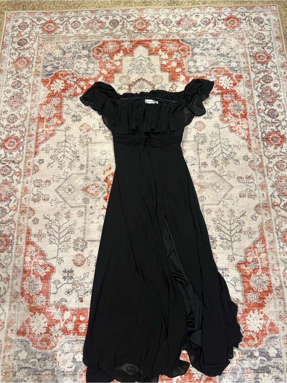 Ever Pretty Black Off-Shoulder Ruffle Maxi Dress